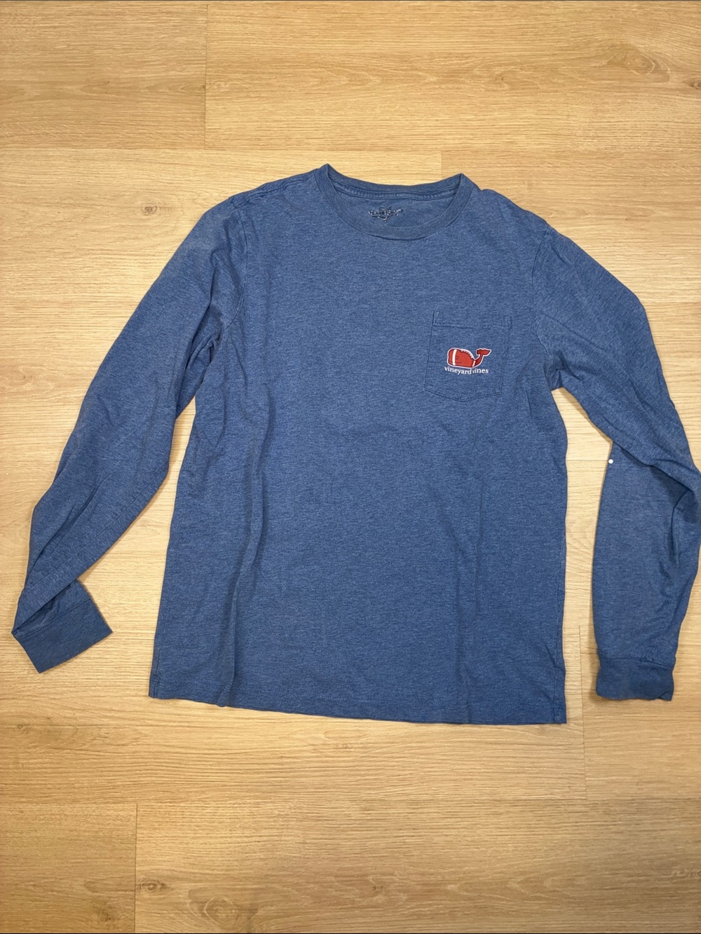Vineyard Vines Tween/Teen Boy’s FOOTBALL Long Sleeve Blue Pocket Tee Whale Shirt